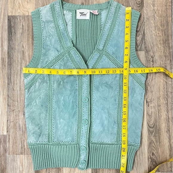 Vtg Leather Patchwork Vest in sage green Womens size M - Picture 5 of 6
